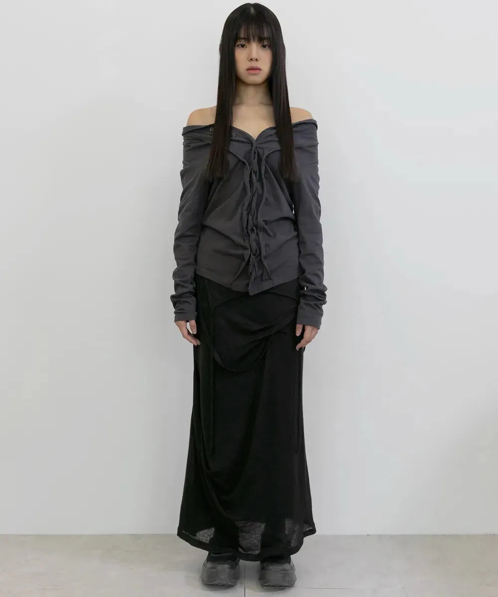 【Flare up】Braided Cardigan  [Black / Charcoal]