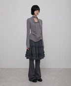 【Flare up】Layered Ruffle Skirt Pants [Black / Charcoal]