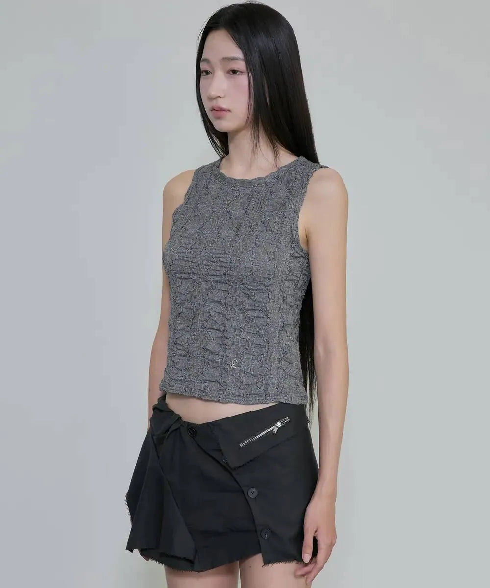 【Flare up】Crinkled Sleeveless [Black / White / Gray]
