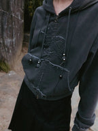 【Flare up】Layered Zip Hoodie  [Black / Gray / Charcoal]