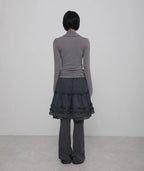 【Flare up】Layered Ruffle Skirt Pants [Black / Charcoal]