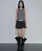 【Flare up】Crinkled Sleeveless [Black / White / Gray]