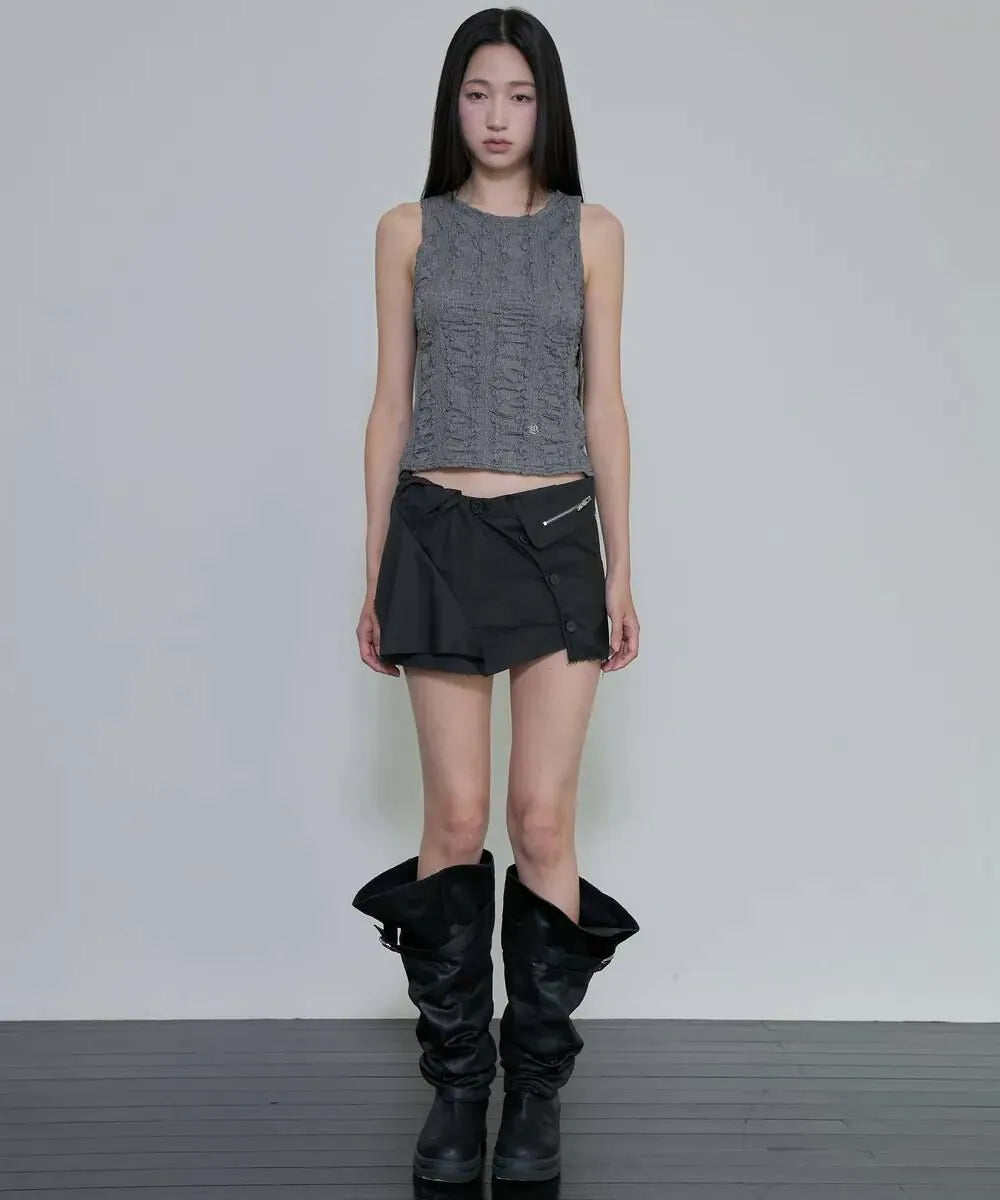 【Flare up】Crinkled Sleeveless [Black / White / Gray]