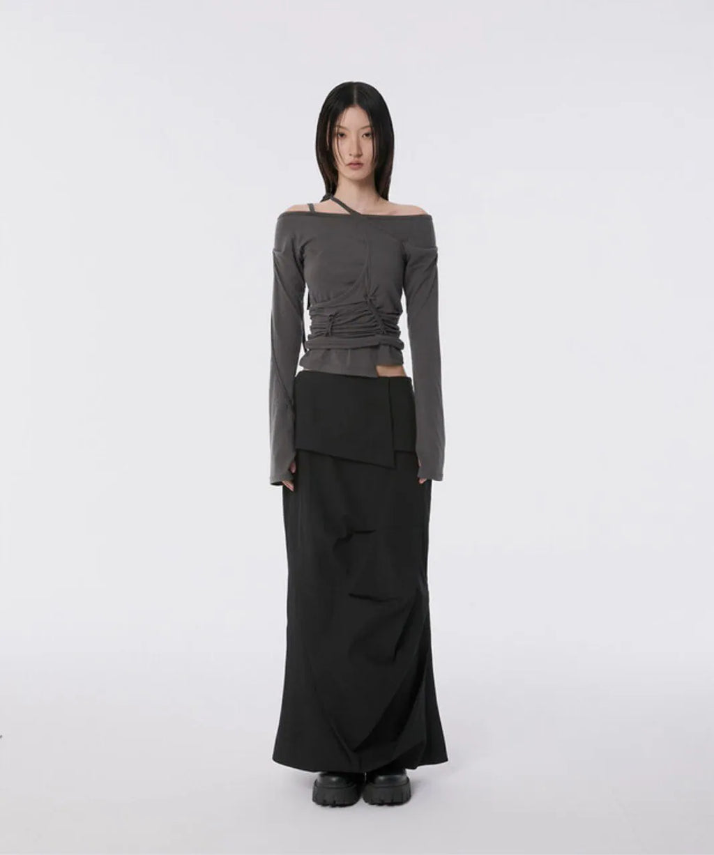 【Flare up】Handmade Twisted Layered Long Sleeve [Black / Charcoal / White]