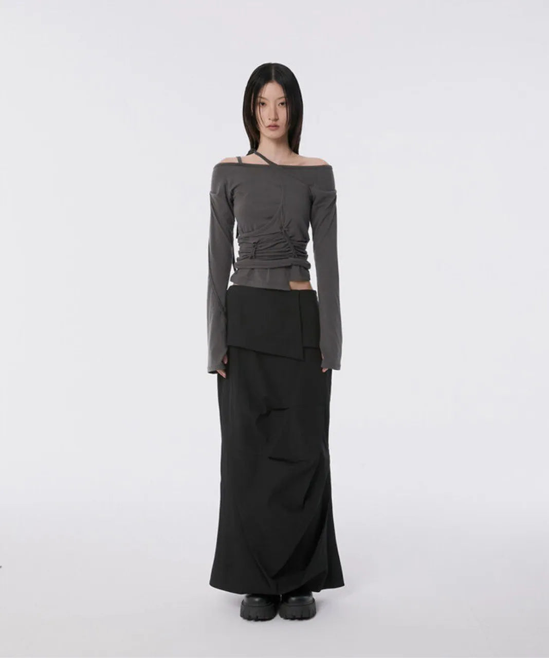 【Flare up】Handmade Twisted Layered Long Sleeve [Black / Charcoal / White]