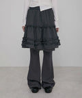 【Flare up】Layered Ruffle Skirt Pants [Black / Charcoal]