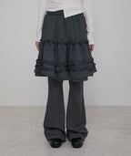 【Flare up】Layered Ruffle Skirt Pants [Black / Charcoal]