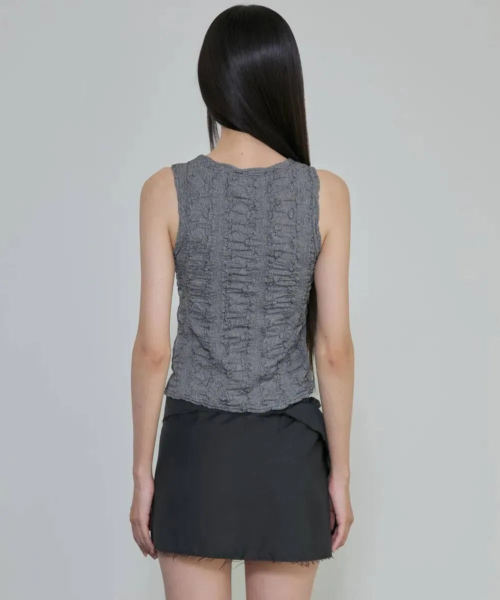 【Flare up】Crinkled Sleeveless [Black / White / Gray]