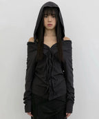 【Flare up】Braided Cardigan  [Black / Charcoal]