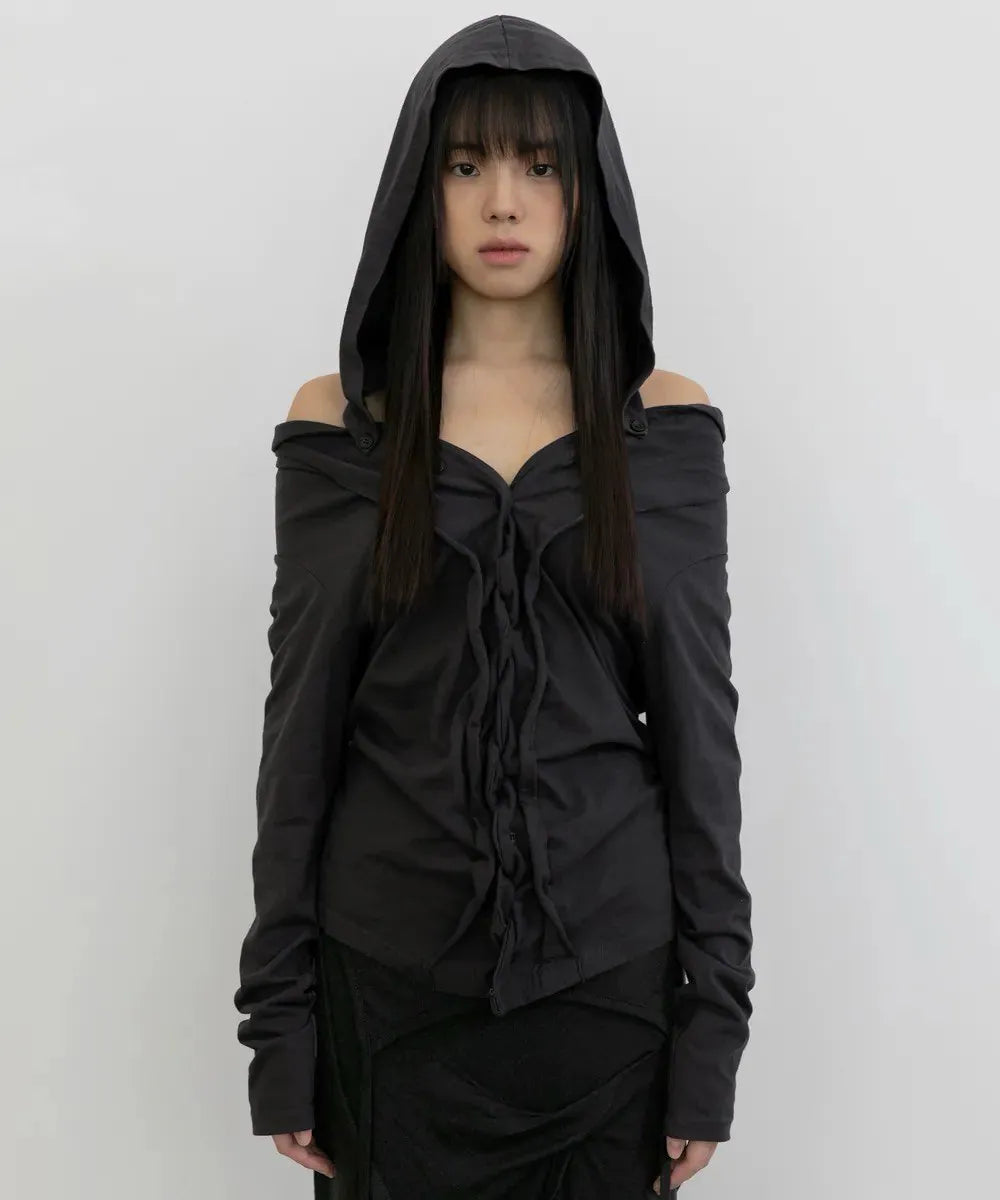 【Flare up】Braided Cardigan  [Black / Charcoal]