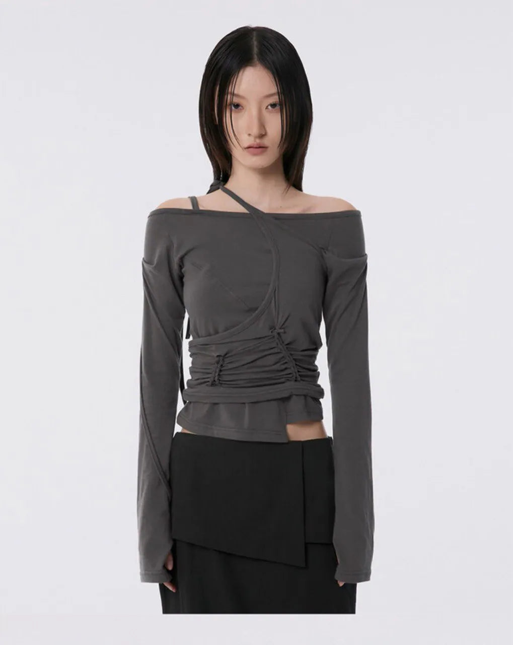 【Flare up】Handmade Twisted Layered Long Sleeve [Black / Charcoal / White]