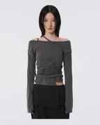 【Flare up】Handmade Twisted Layered Long Sleeve [Black / Charcoal / White]