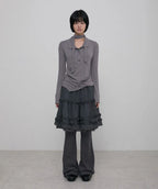 【Flare up】Layered Ruffle Skirt Pants [Black / Charcoal]