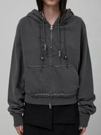 【Flare up】Layered Zip Hoodie  [Black / Gray / Charcoal]