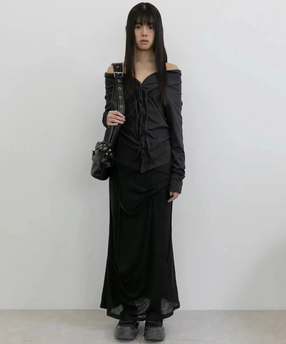 【Flare up】Braided Cardigan  [Black / Charcoal]