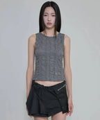 【Flare up】Crinkled Sleeveless [Black / White / Gray]