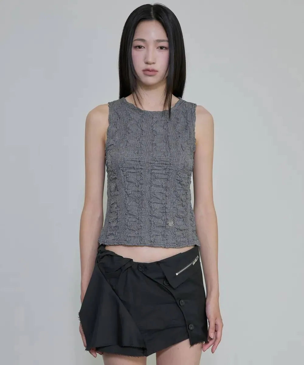 【Flare up】Crinkled Sleeveless [Black / White / Gray]