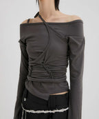 【Flare up】Handmade Twisted Layered Long Sleeve [Black / Charcoal / White]