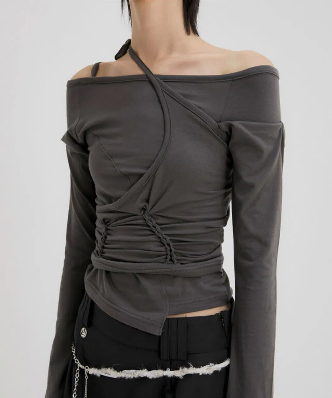 【Flare up】Handmade Twisted Layered Long Sleeve [Black / Charcoal / White]