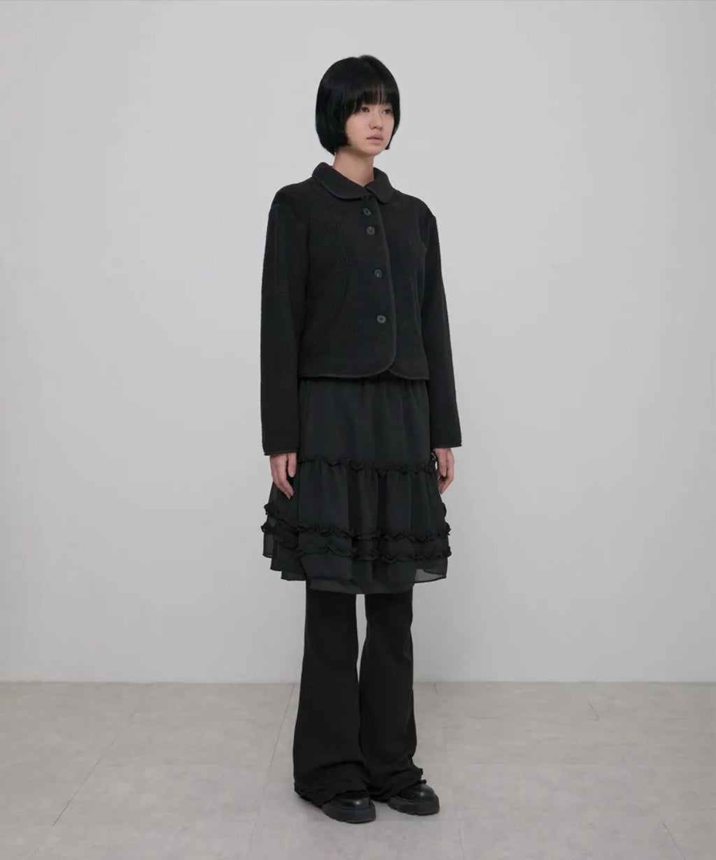 【Flare up】Layered Ruffle Skirt Pants [Black / Charcoal]