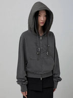 【Flare up】Layered Zip Hoodie  [Black / Gray / Charcoal]