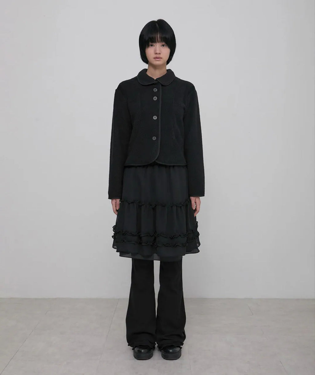 【Flare up】Layered Ruffle Skirt Pants [Black / Charcoal]