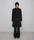 【Flare up】Layered Ruffle Skirt Pants [Black / Charcoal]