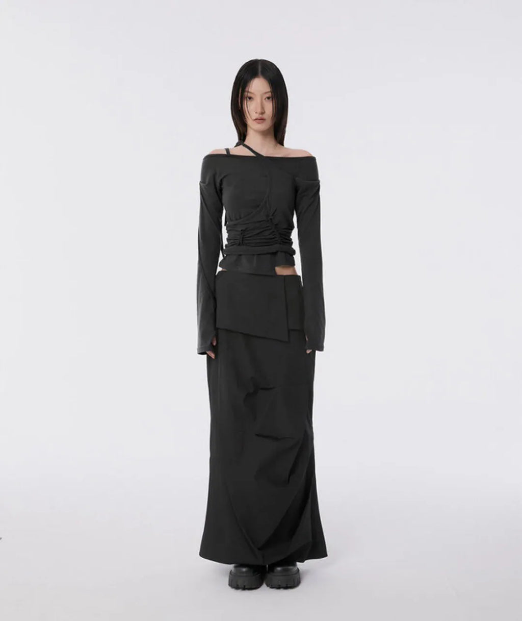 【Flare up】Handmade Twisted Layered Long Sleeve [Black / Charcoal / White]