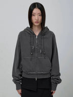 【Flare up】Layered Zip Hoodie  [Black / Gray / Charcoal]