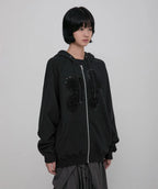 【Flare up】Ruffle Zip Hoodie  [Black / Gray / Dark gray / Cream]