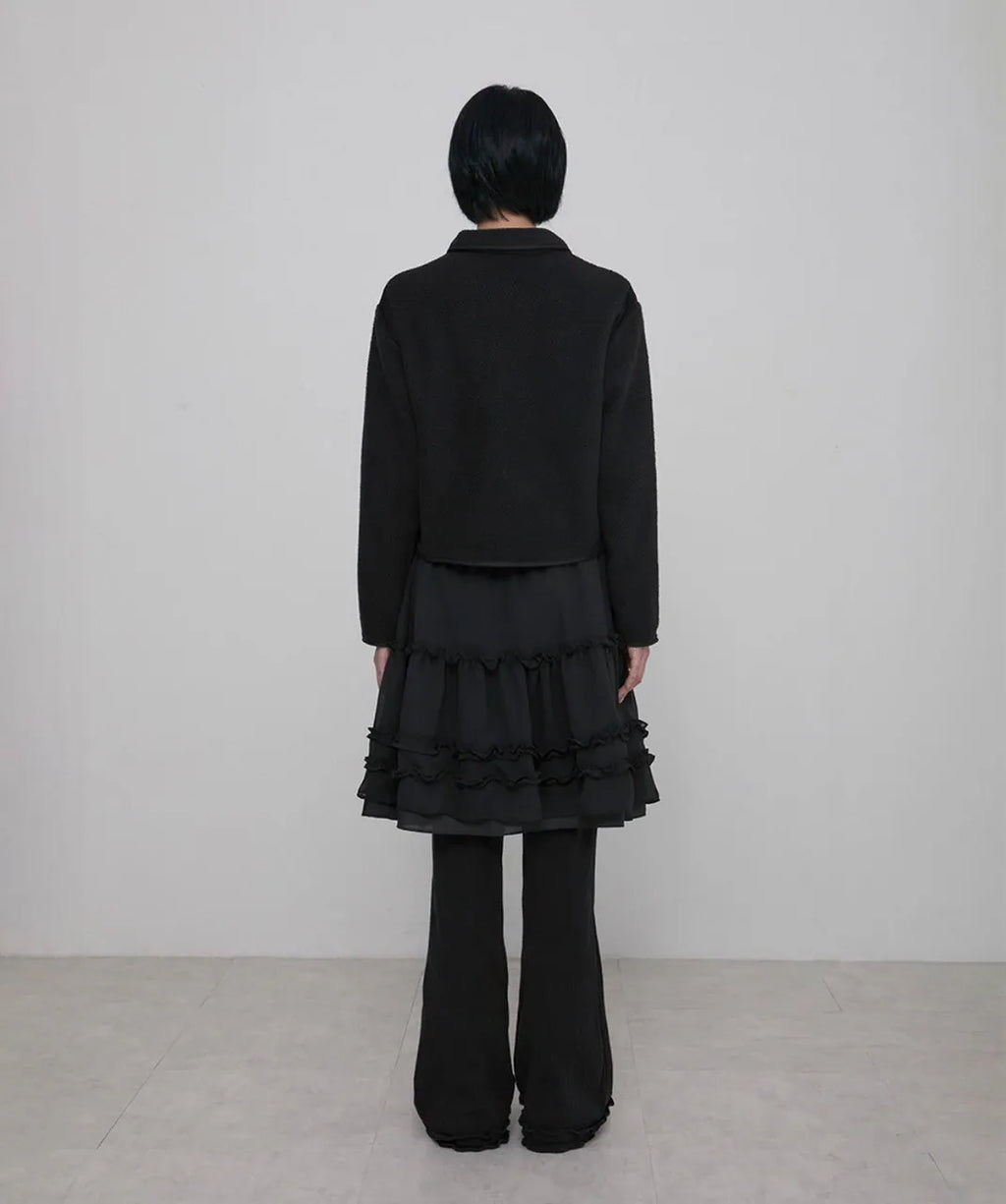 【Flare up】Layered Ruffle Skirt Pants [Black / Charcoal]