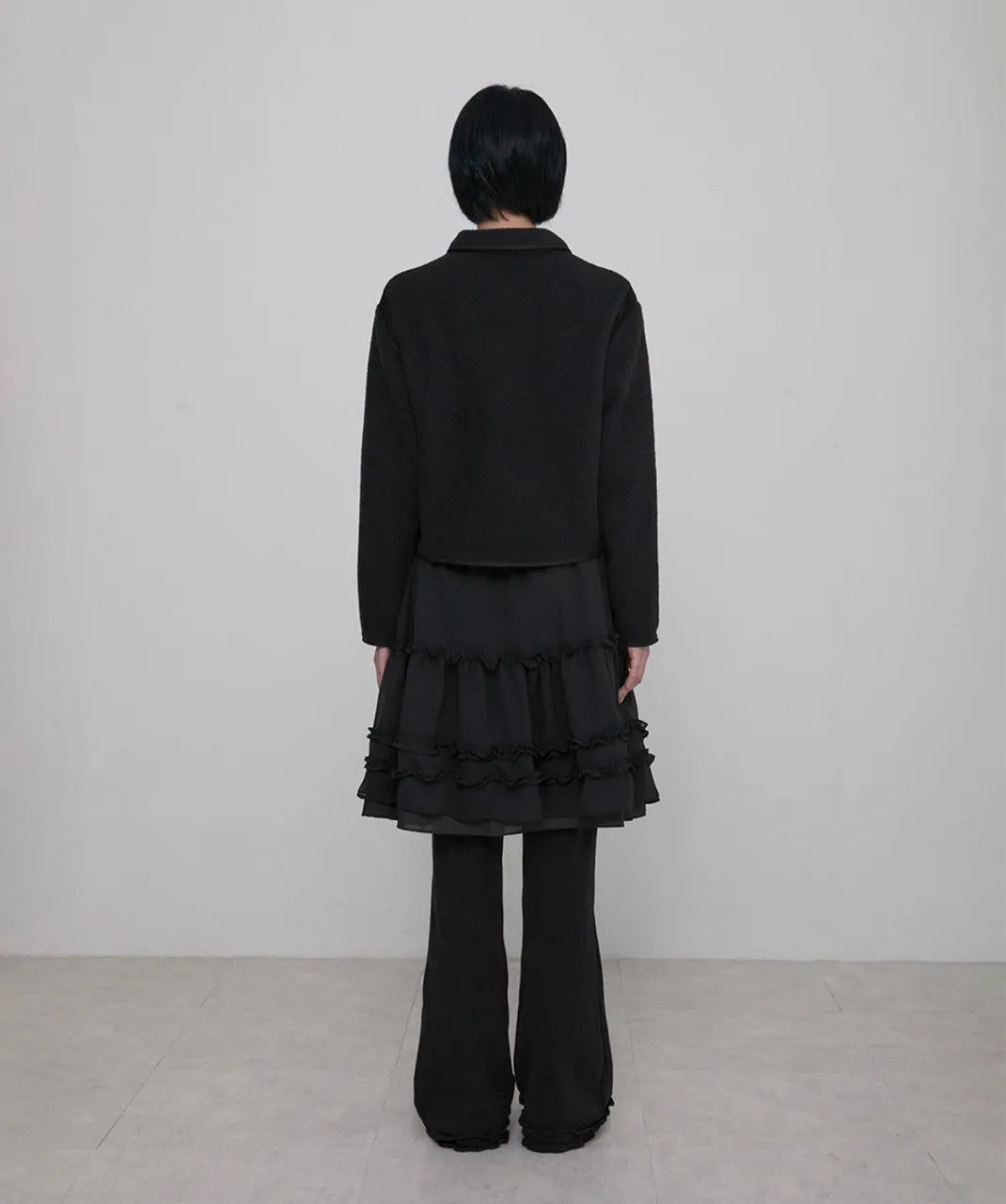 【Flare up】Layered Ruffle Skirt Pants [Black / Charcoal]