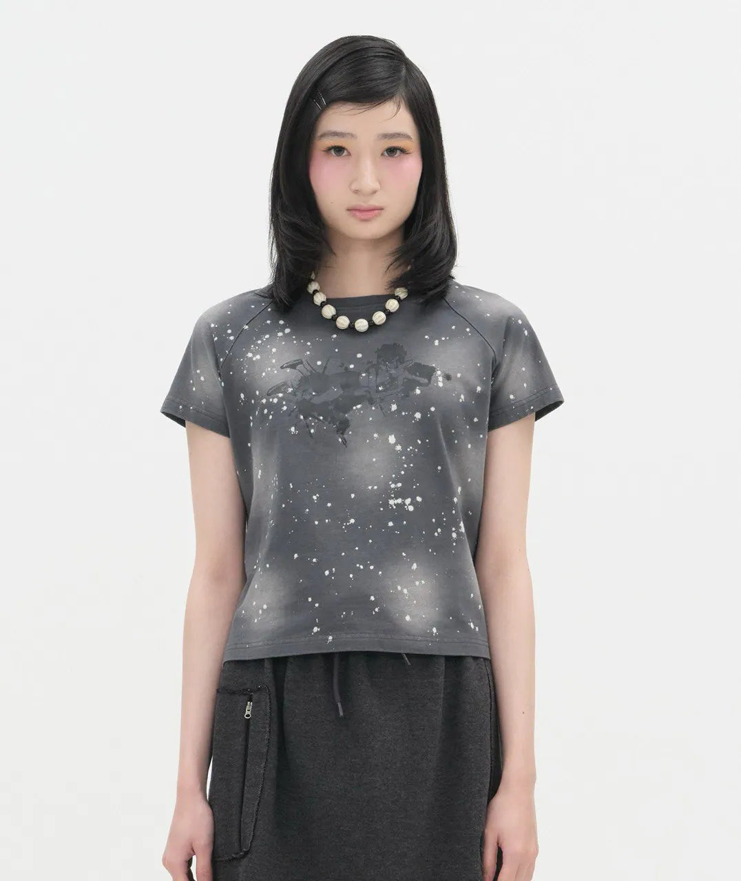 【typeservice】Spray Print Raglan Top [Charcoal]