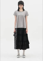 【typeservice】Check Panel Ruffle Skirt [Black]