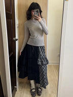 【typeservice】Check Panel Ruffle Skirt [Black]