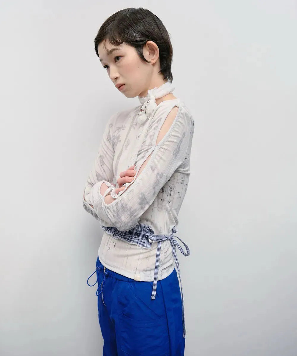 【typeservice】Sleeve Cut Out Top [Gray]