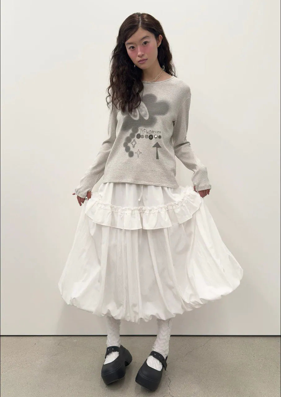 【typeservice】Buttoned Airbrush Top [Charcoal / White]