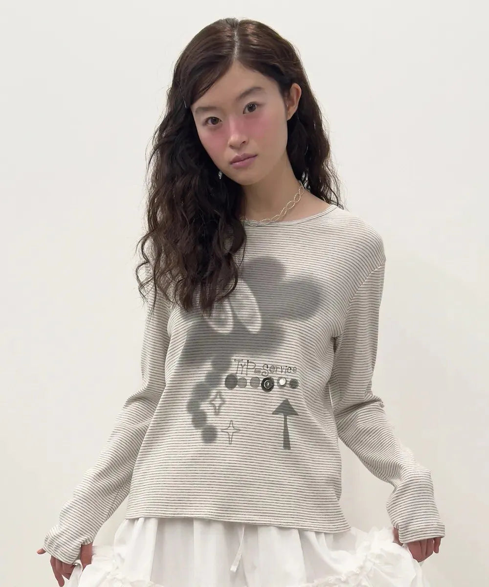 【typeservice】Buttoned Airbrush Top [Charcoal / White]