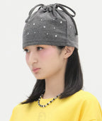 【typeservice】Hotfix Drawstring Beanie [Black / Charcoal]