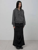 【Flare up】Layered Zip Hoodie  [Black / Gray / Charcoal]