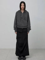 【Flare up】Layered Zip Hoodie  [Black / Gray / Charcoal]