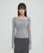 【Flare up】Layered Bustier Long Sleeve [Black / Grey / Charcoal / White]