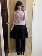 【Flare up】Layered Ruffle Skirt Pants [Black / Charcoal]