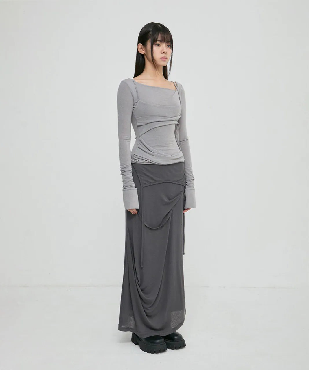 【Flare up】Layered Bustier Long Sleeve [Black / Grey / Charcoal / White]
