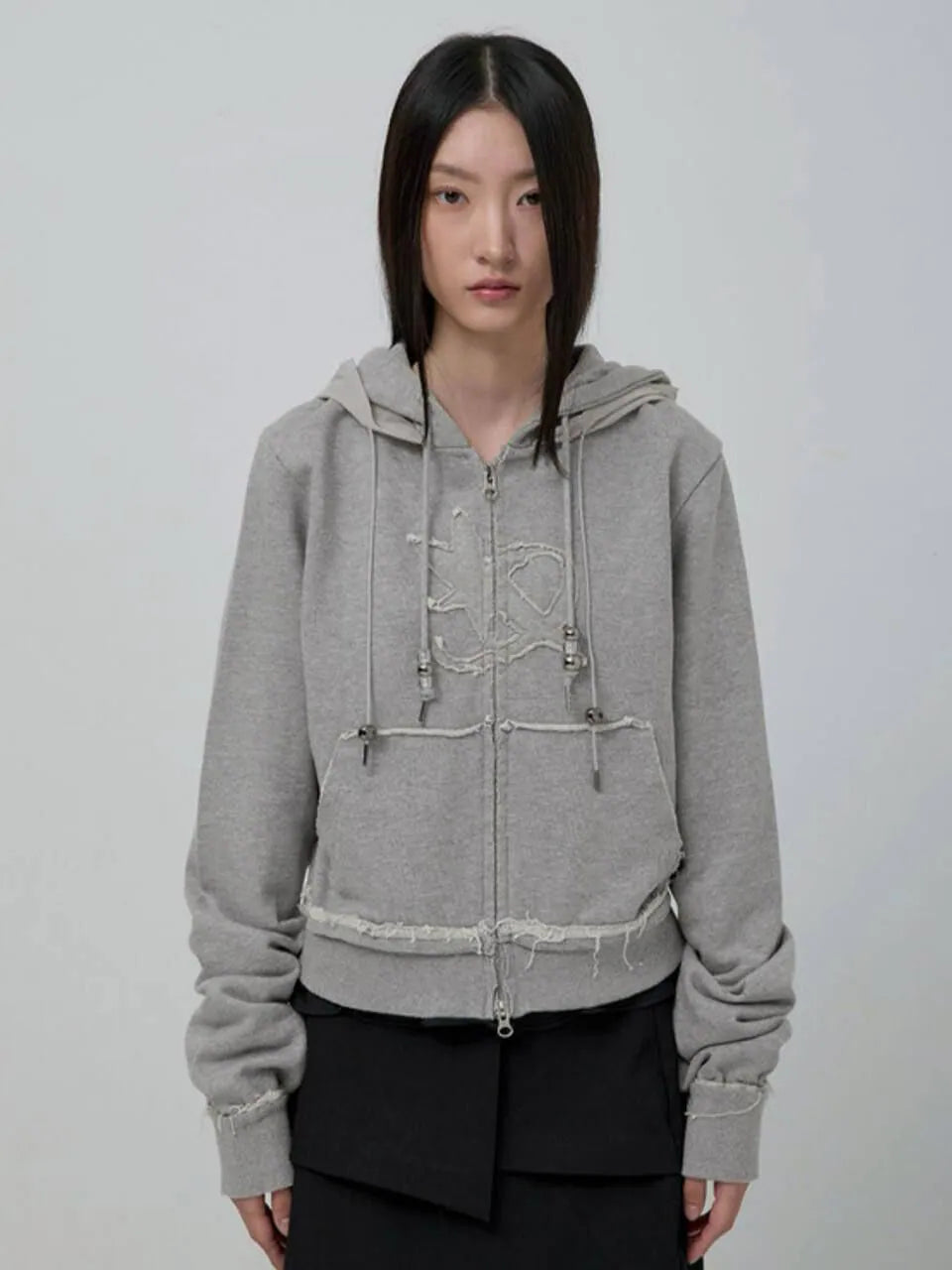【Flare up】Layered Zip Hoodie  [Black / Gray / Charcoal]