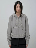 【Flare up】Layered Zip Hoodie  [Black / Gray / Charcoal]