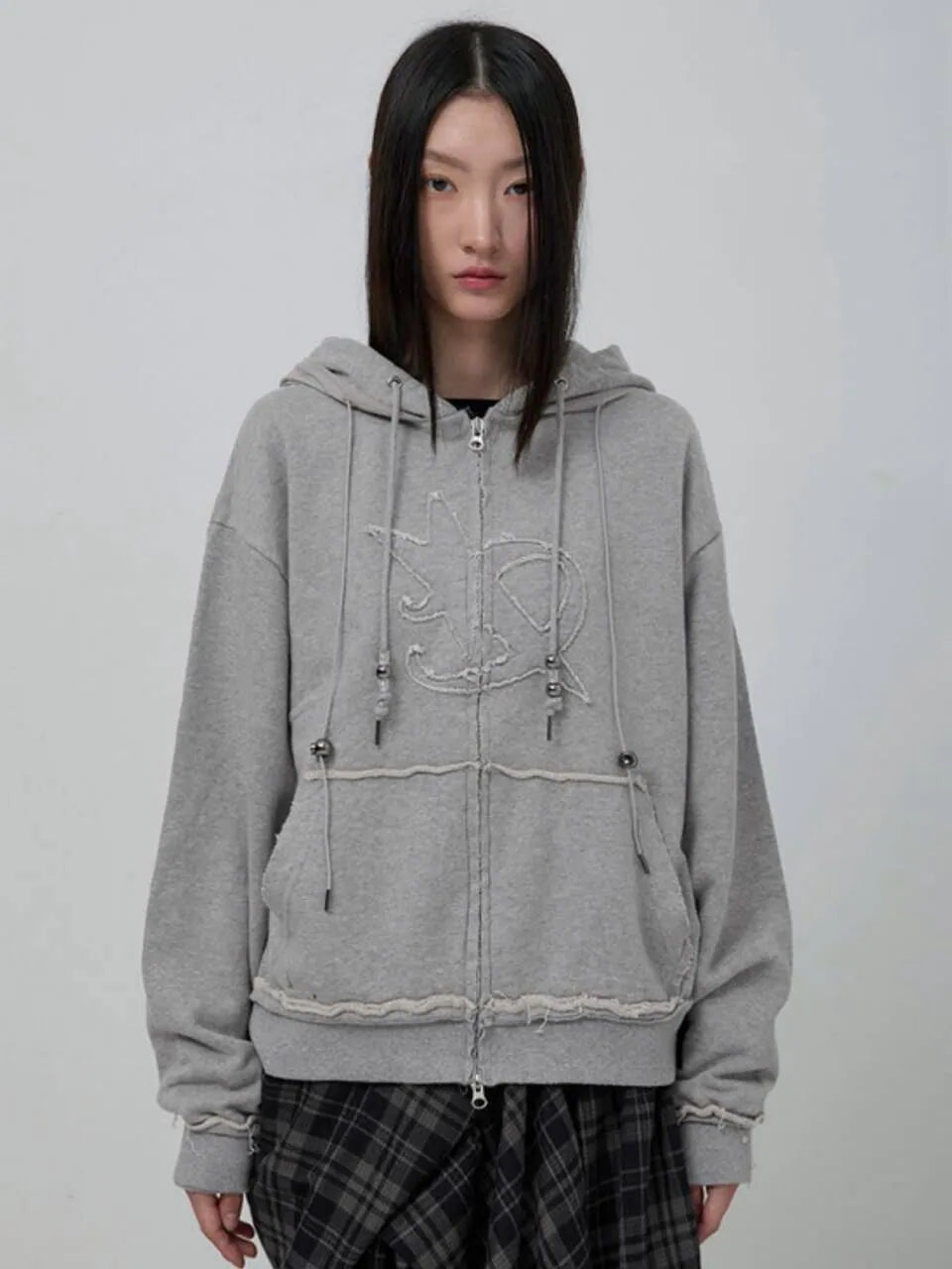 【Flare up】Layered Zip Hoodie  [Black / Gray / Charcoal]