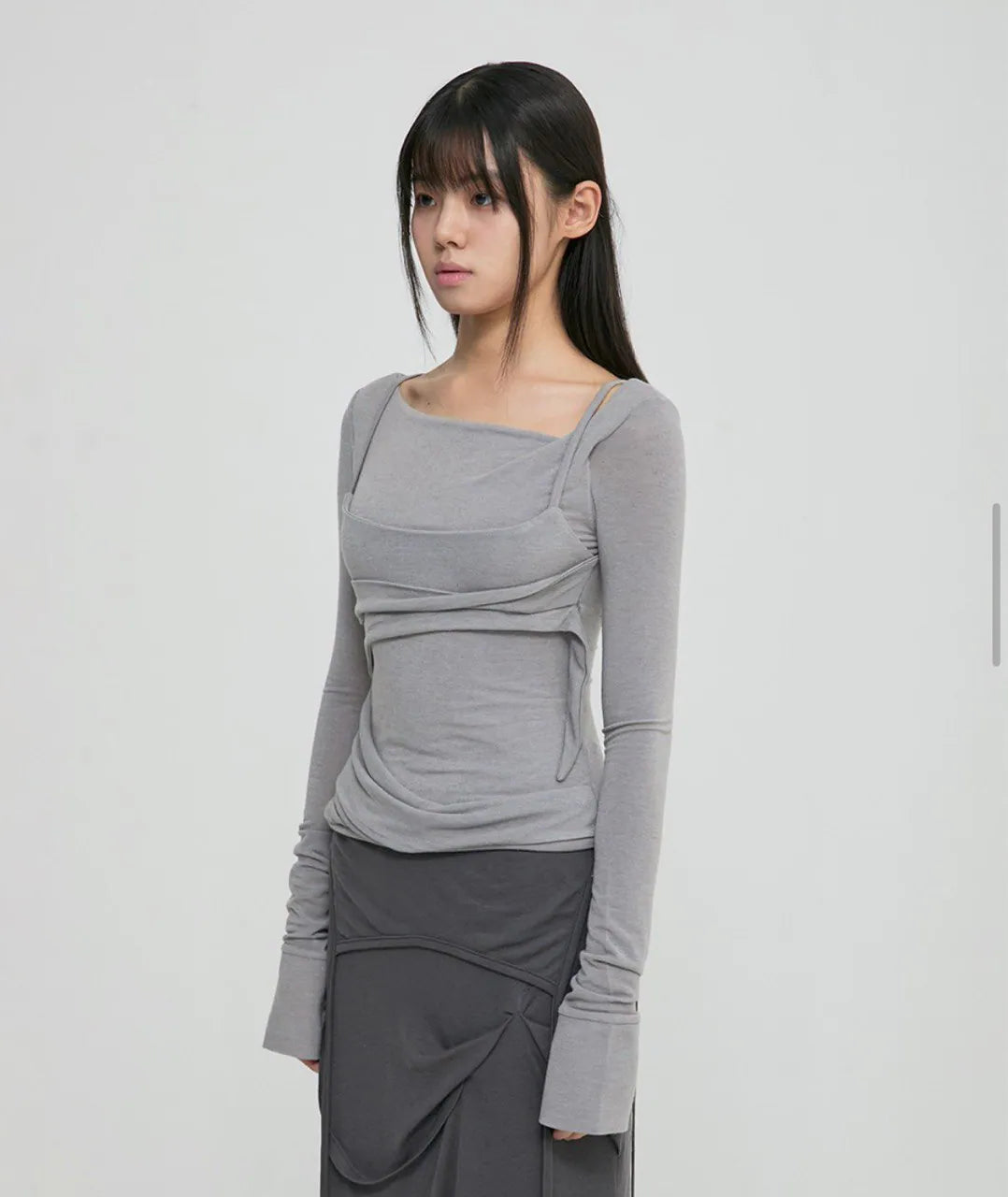【Flare up】Layered Bustier Long Sleeve [Black / Grey / Charcoal / White]
