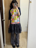 【Flare up】Layered Ruffle Skirt Pants [Black / Charcoal]
