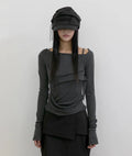 【Flare up】Layered Bustier Long Sleeve [Black / Grey / Charcoal / White]